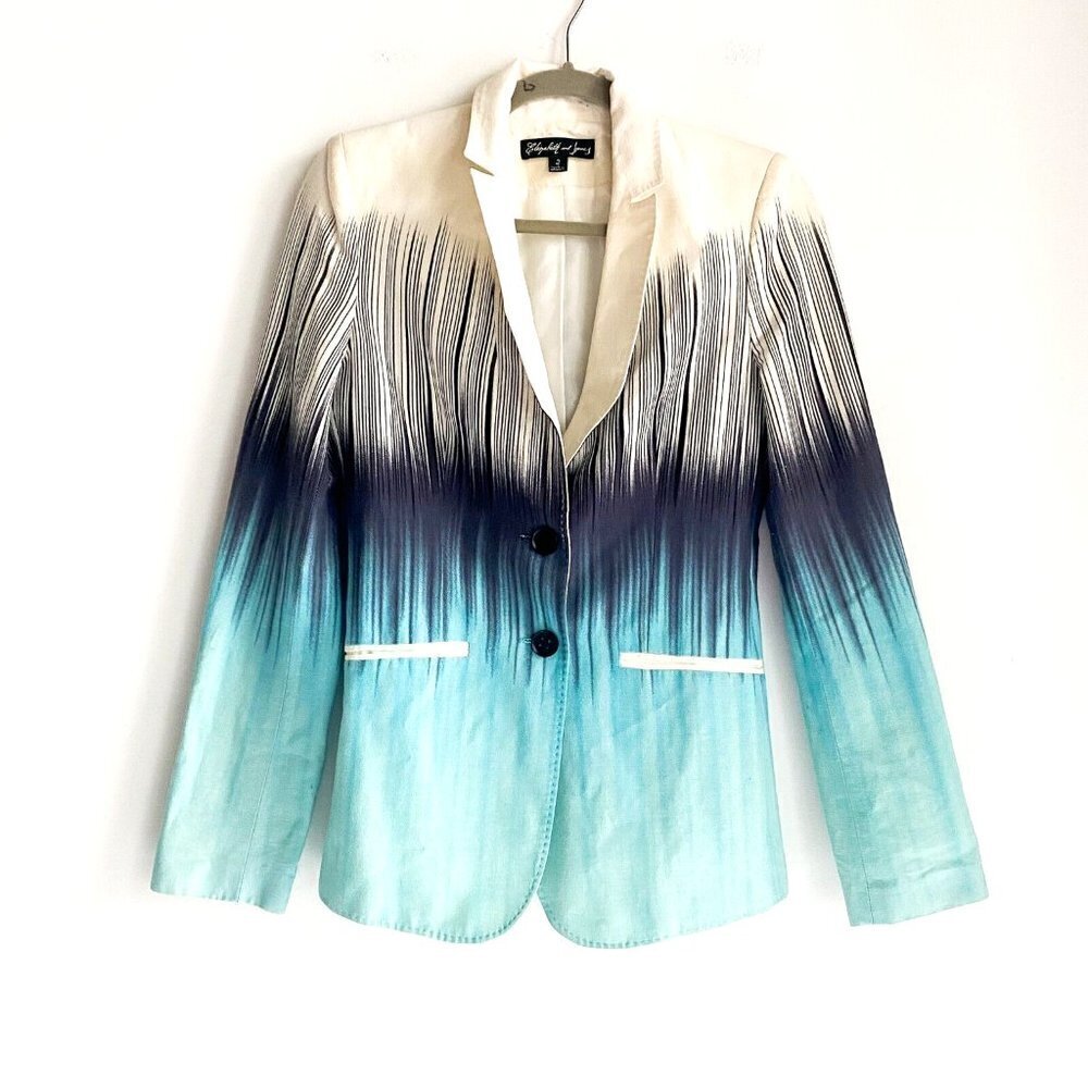 Elizabeth and James Geometric Print Colourful Cotton Linen Blend Summer Blazer 2 - Picture 2 of 5